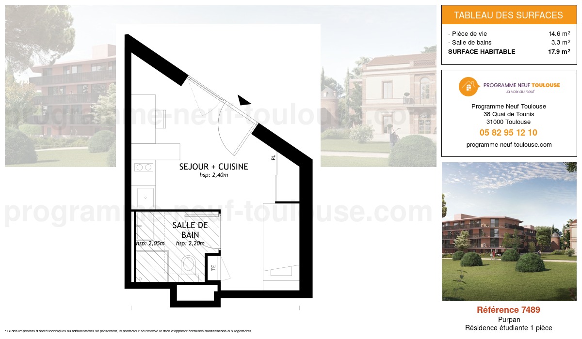 Plan pour un Résidence étudiante de  17.9m² à
					Purpan