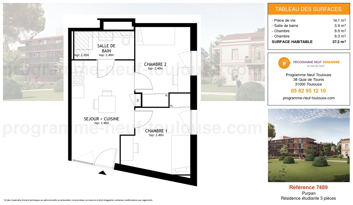 Plan pour un Résidence étudiante de  37.2m² à
					Purpan