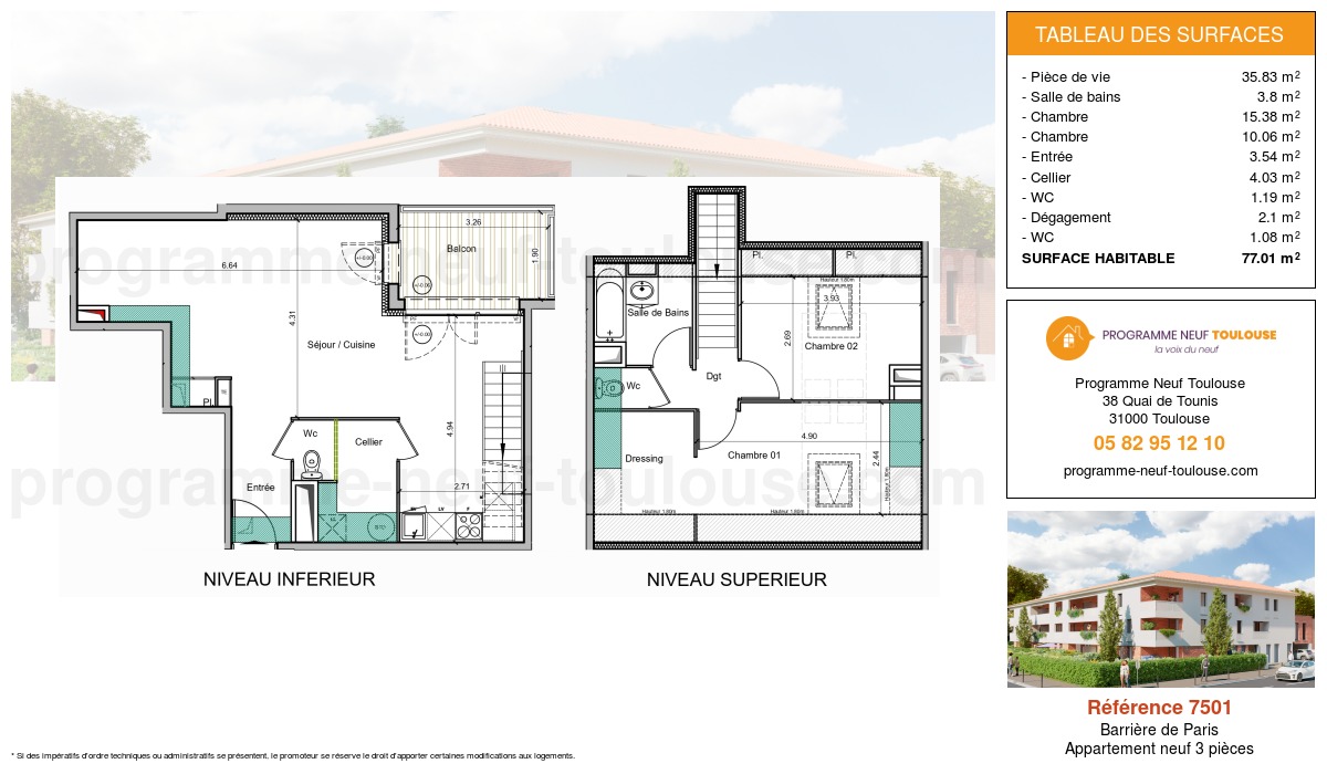 Plan pour un Appartement neuf de  77.01m² à
					Barrière de Paris