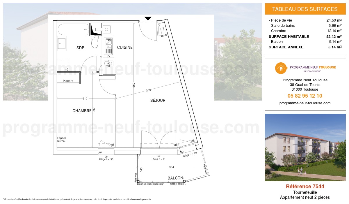 Plan pour un Appartement neuf de  42.42m² à
					Tournefeuille