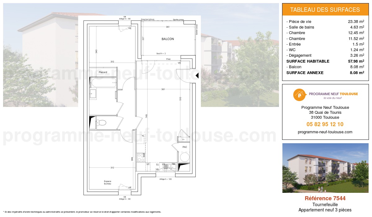 Plan pour un Appartement neuf de  57.98m² à
					Tournefeuille