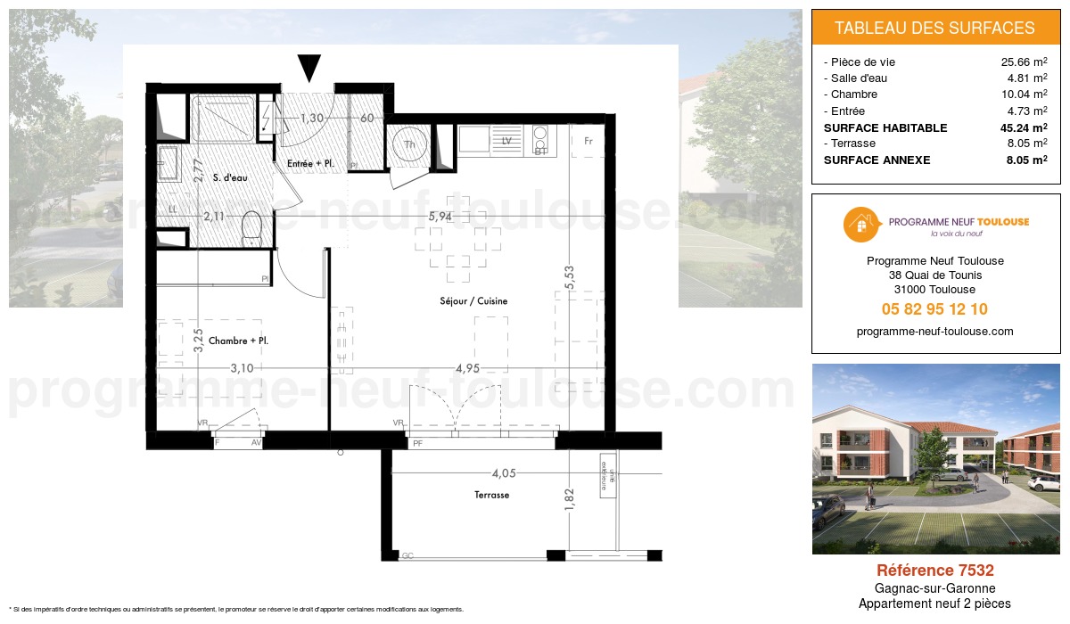 Plan pour un Appartement neuf de  45.24m² à
					Gagnac-sur-Garonne