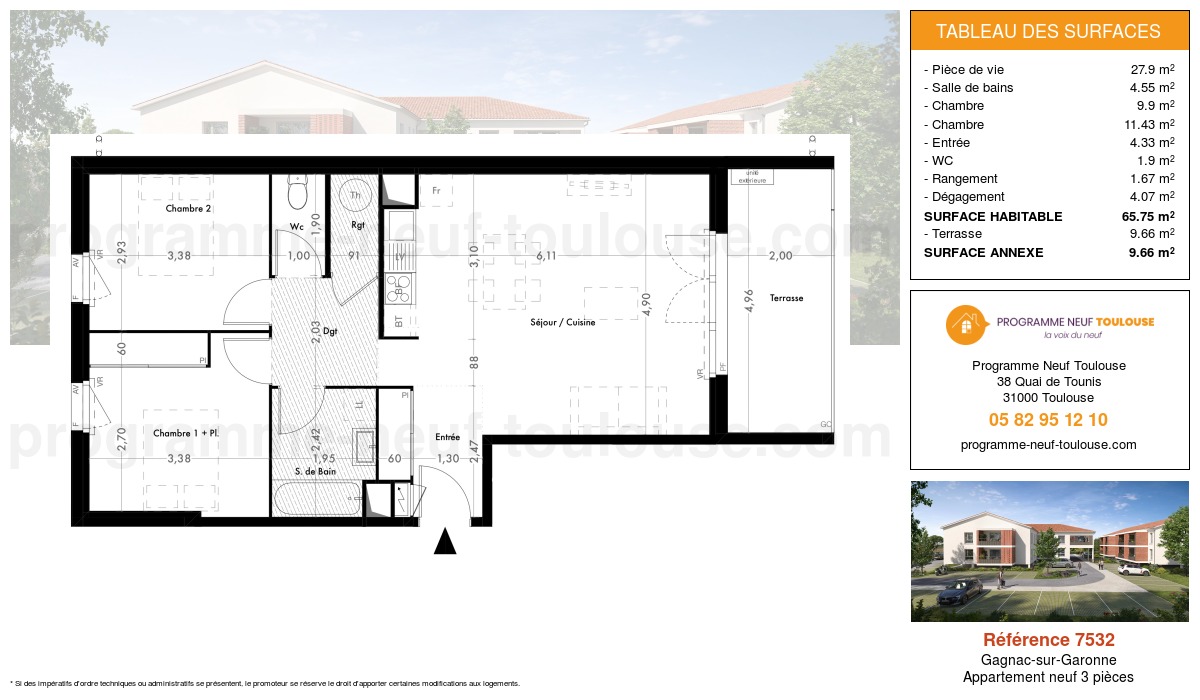 Plan pour un Appartement neuf de  65.75m² à
					Gagnac-sur-Garonne