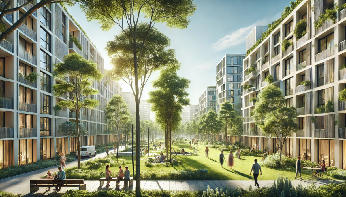 Vue sur parc au milieu de programmes immobiliers