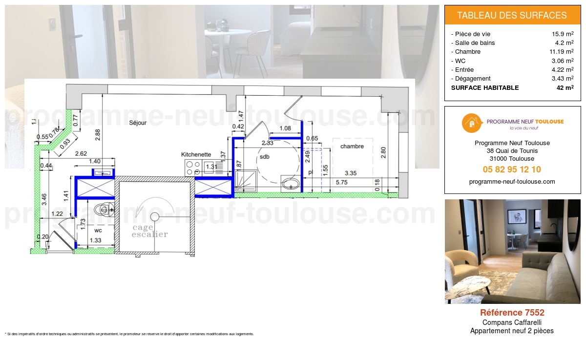 Plan pour un Appartement neuf de  42m² à
					Compans Caffarelli