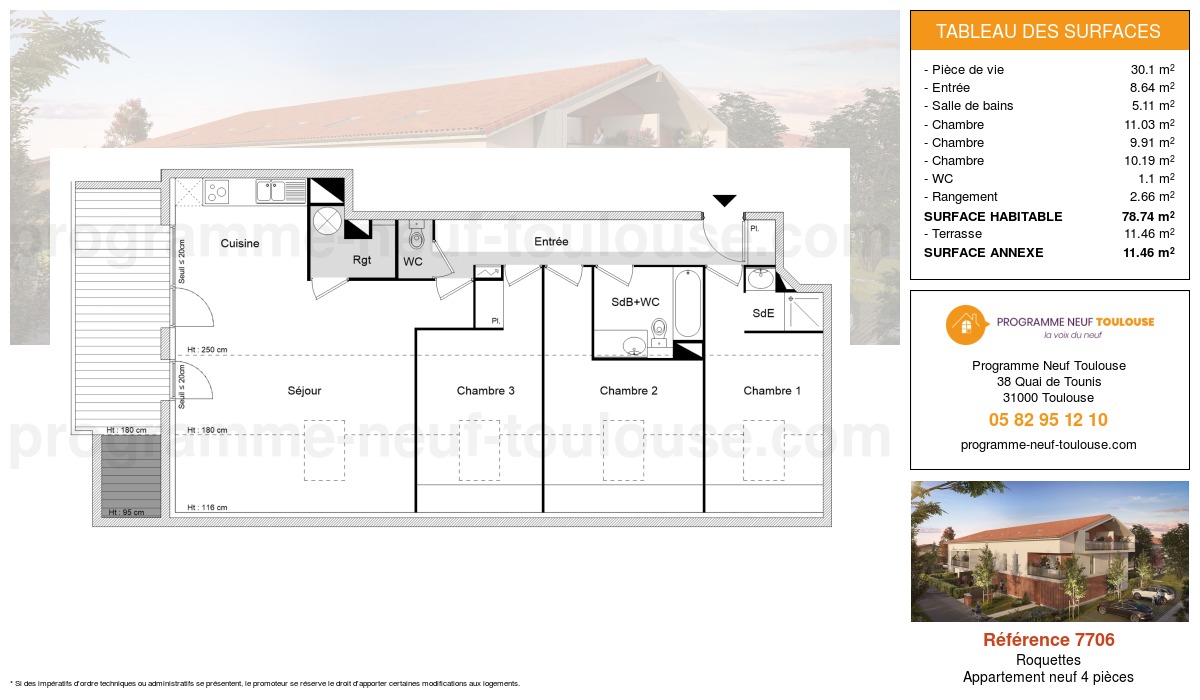 Plan pour un Appartement neuf de  78.74m² à
					Roquettes