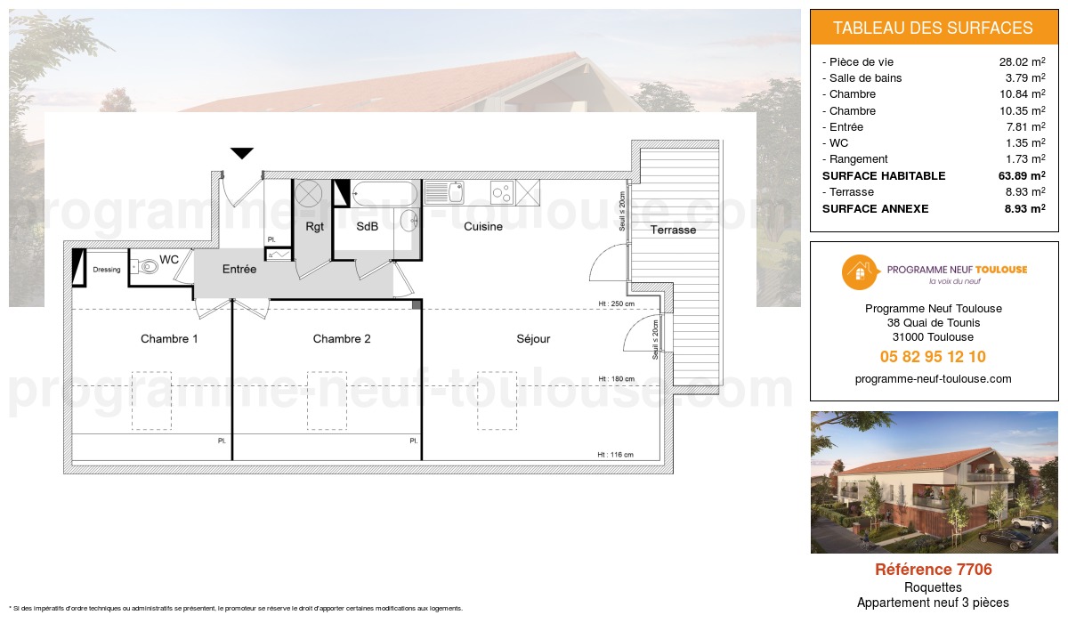 Plan pour un Appartement neuf de  63.89m² à
					Roquettes