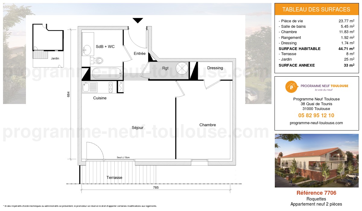 Plan pour un Appartement neuf de  44.71m² à
					Roquettes