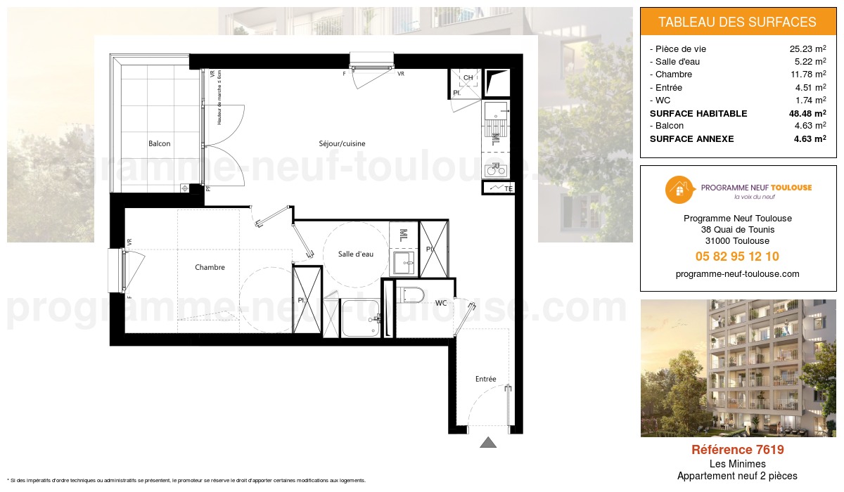 Plan pour un Appartement neuf de  43.66m² à
					Les Minimes