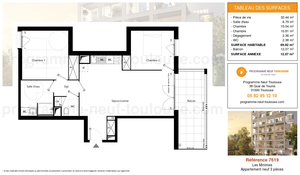 Plan pour un Appartement neuf de  69.82m² à
					Les Minimes