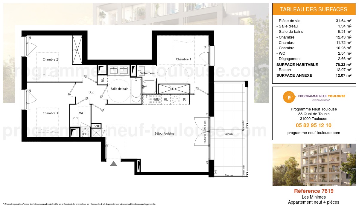 Plan pour un Appartement neuf de  78.33m² à
					Les Minimes