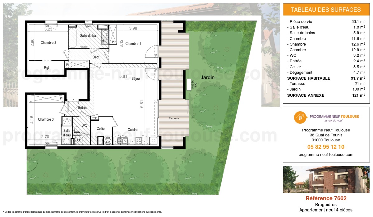 Plan pour un Appartement neuf de  91.7m² à
					Bruguières