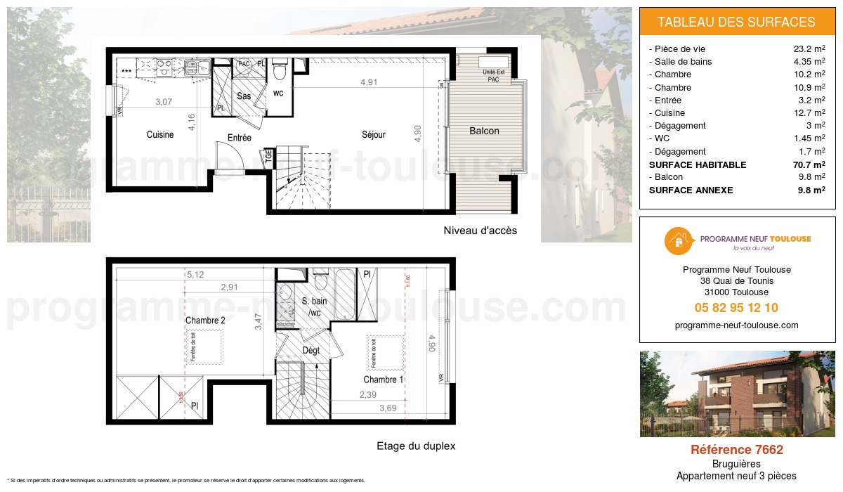 Plan pour un Appartement neuf de  70.7m² à
					Bruguières