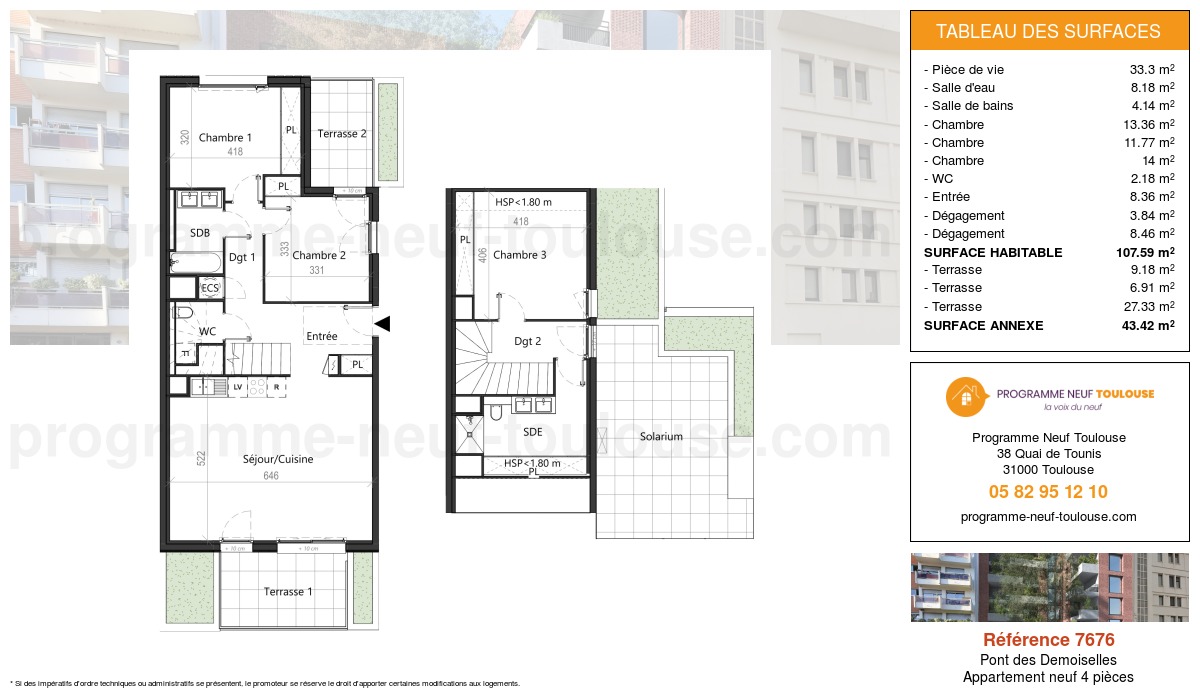 Plan pour un Appartement neuf de  107.58m² à
					Pont des Demoiselles