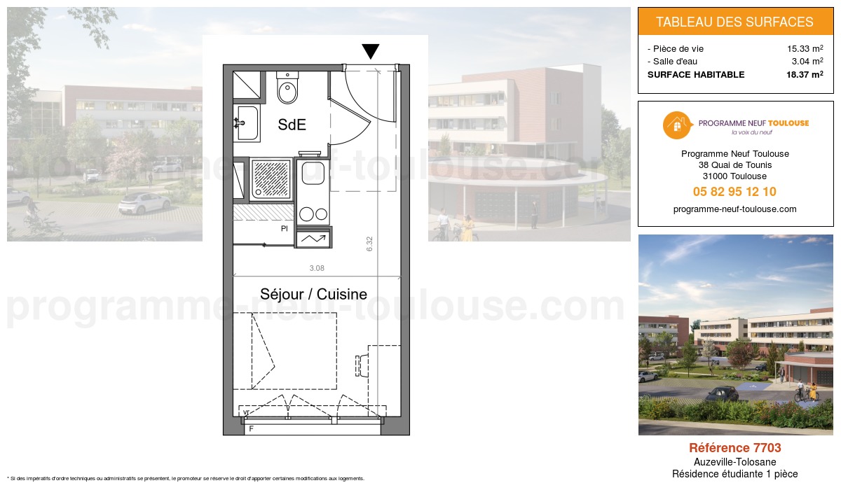 Plan pour un Résidence étudiante de  18.37m² à
					Auzeville-Tolosane