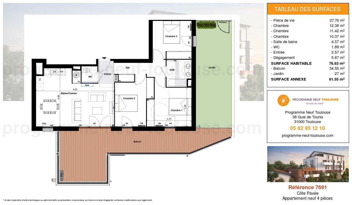 Plan pour un Appartement neuf de  76.65m² à
					Côte Pavée