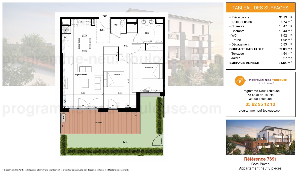 Plan pour un Appartement neuf de  69.09m² à
					Côte Pavée