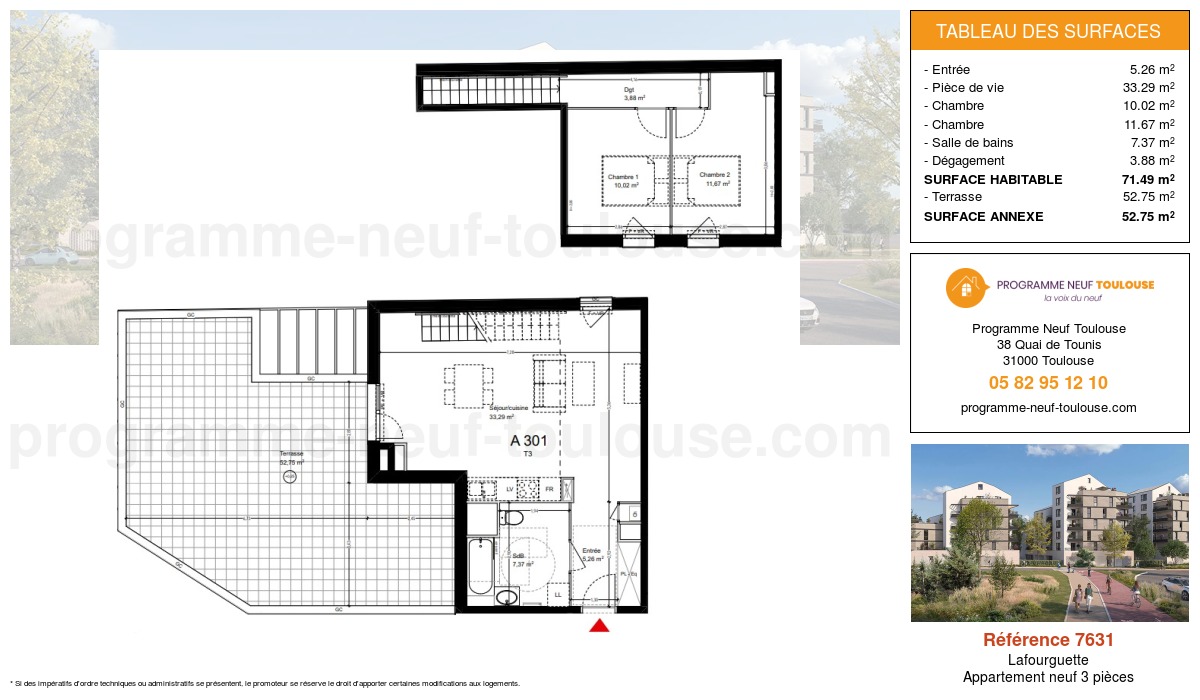 Plan pour un Appartement neuf de 71.49m² à
Lafourguette