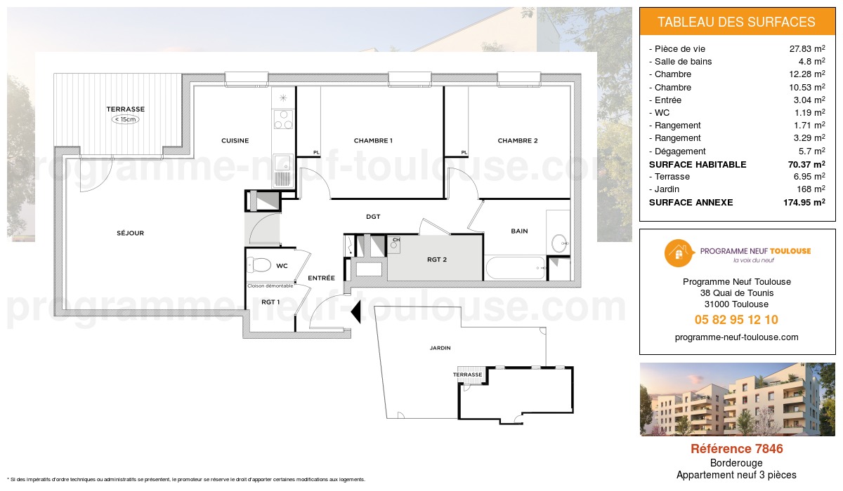 Plan pour un Appartement neuf de 70.37m² à
Borderouge