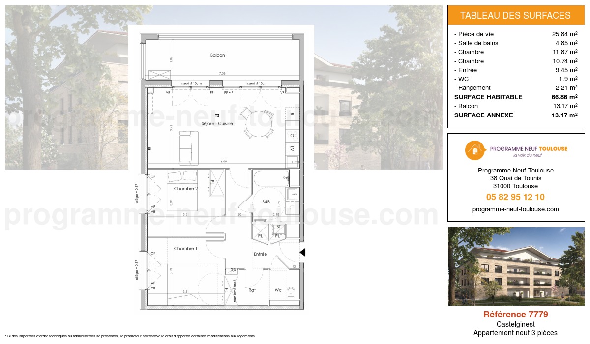 Plan pour un Appartement neuf de 66.86m² à
Castelginest