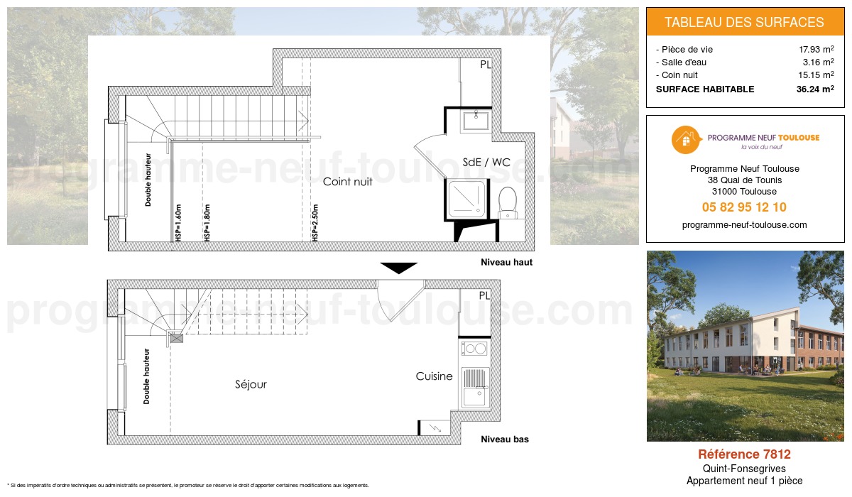 Plan pour un Appartement neuf de 36.24m² à
Quint-Fonsegrives