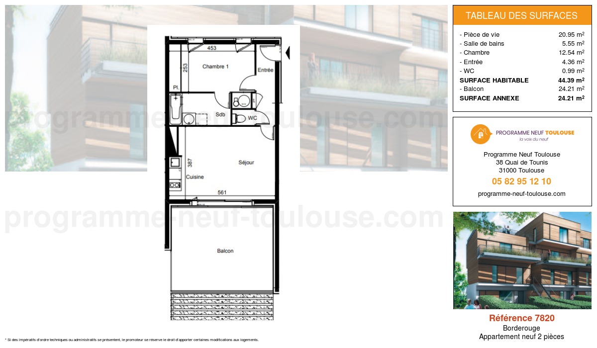 Plan pour un Appartement neuf de 44.39m² à
Borderouge