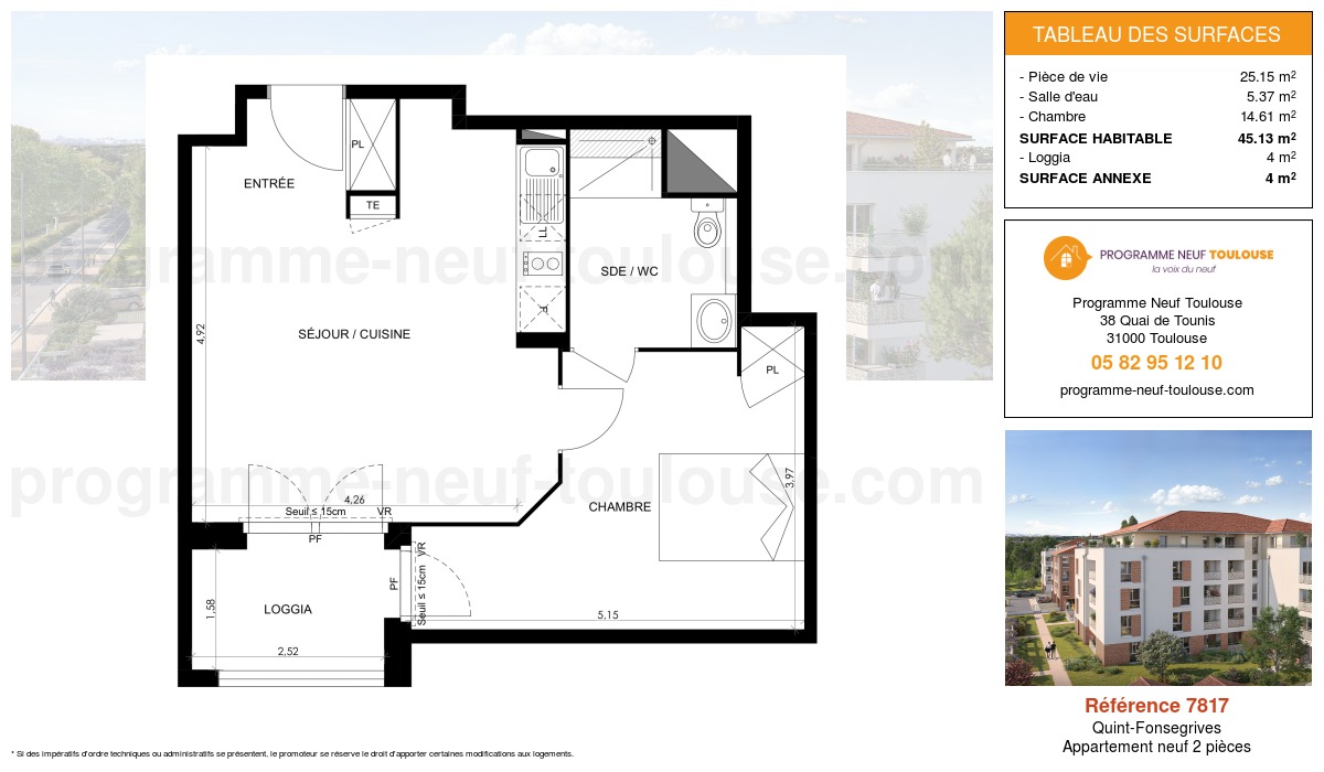 Plan pour un Appartement neuf de 45.13m² à
Quint-Fonsegrives