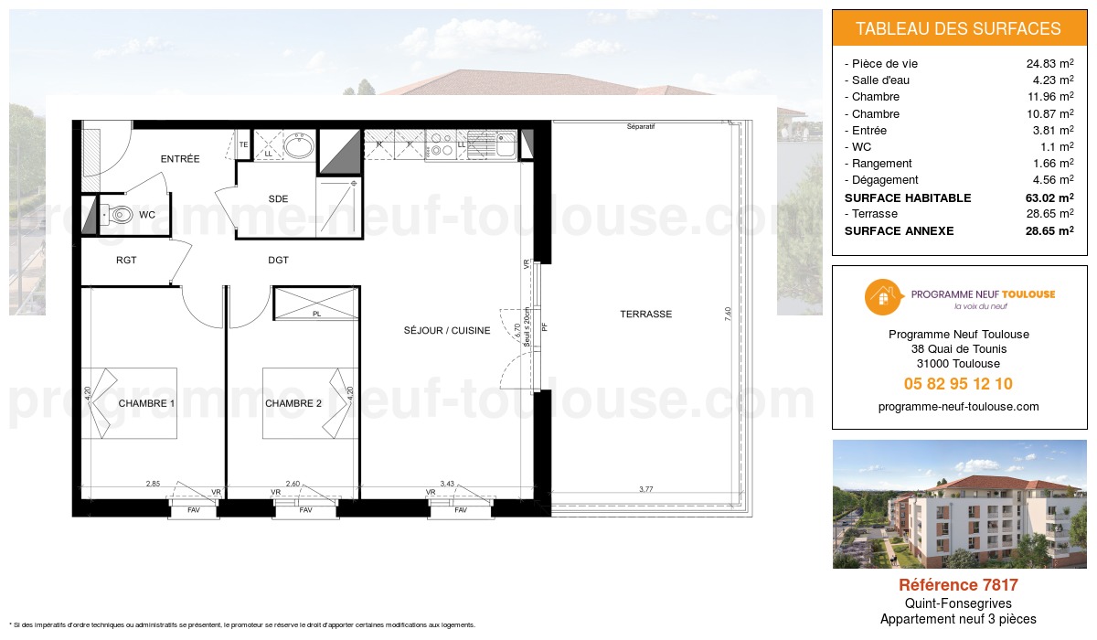 Plan pour un Appartement neuf de 63.02m² à
Quint-Fonsegrives