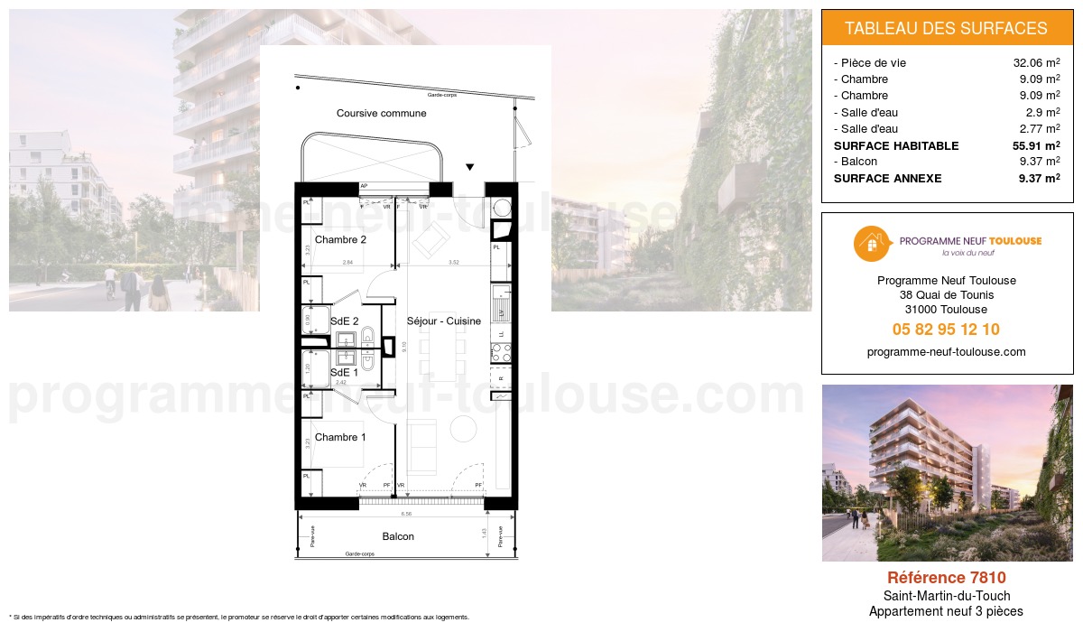 Plan pour un Appartement neuf de 55.92m² à
Saint-Martin-du-Touch