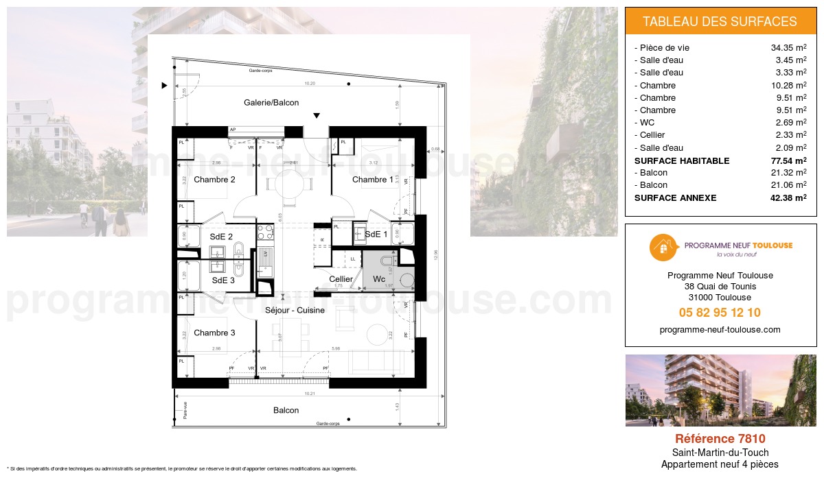 Plan pour un Appartement neuf de 77.55m² à
Saint-Martin-du-Touch