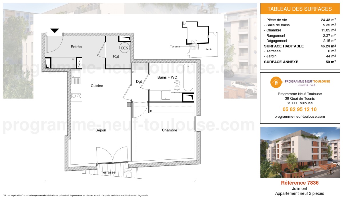 Plan pour un Appartement neuf de  46.22m² à
					Jolimont