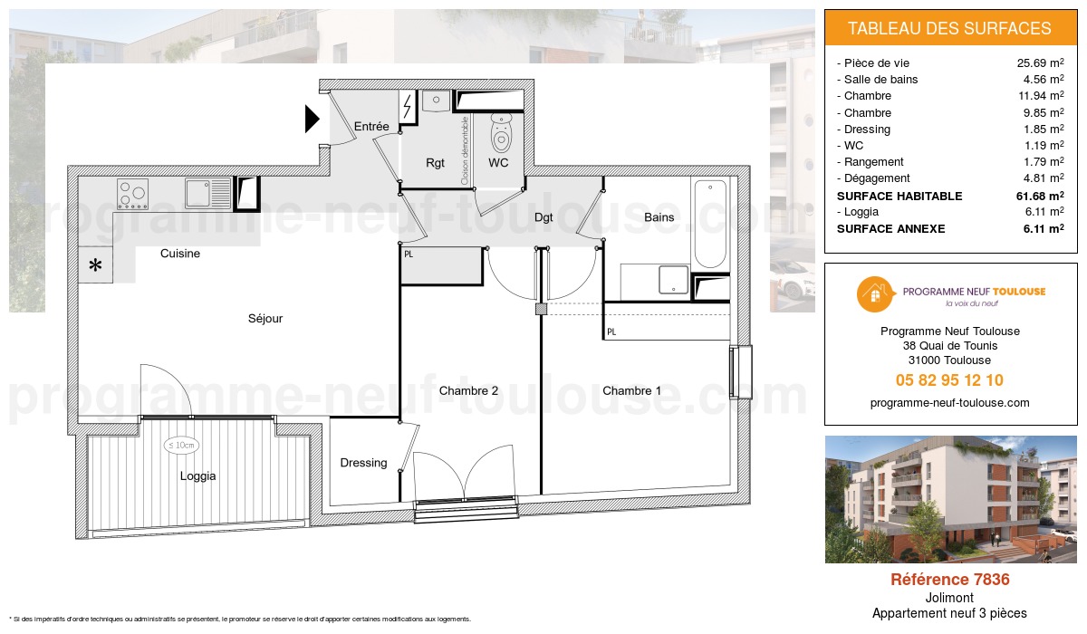 Plan pour un Appartement neuf de  61.68m² à
					Jolimont