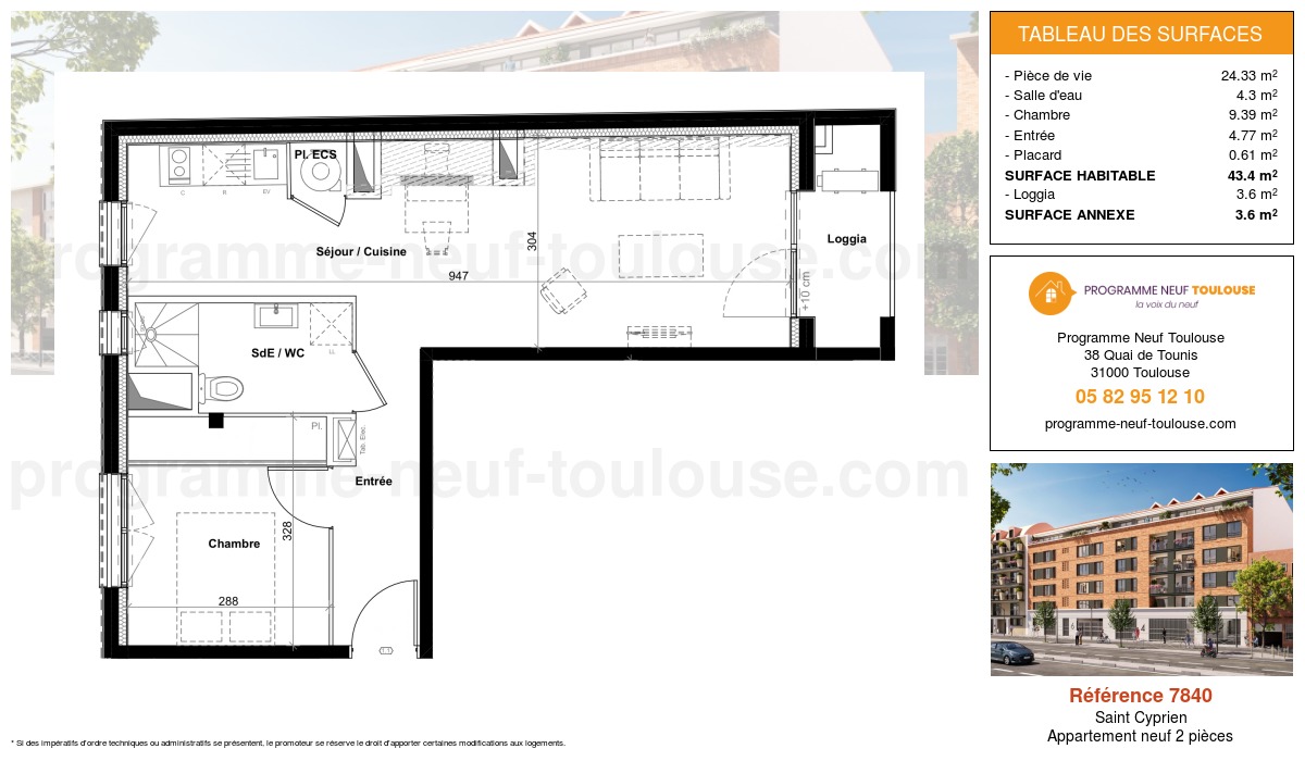 Plan pour un Appartement neuf de  43.4m² à
					Saint Cyprien