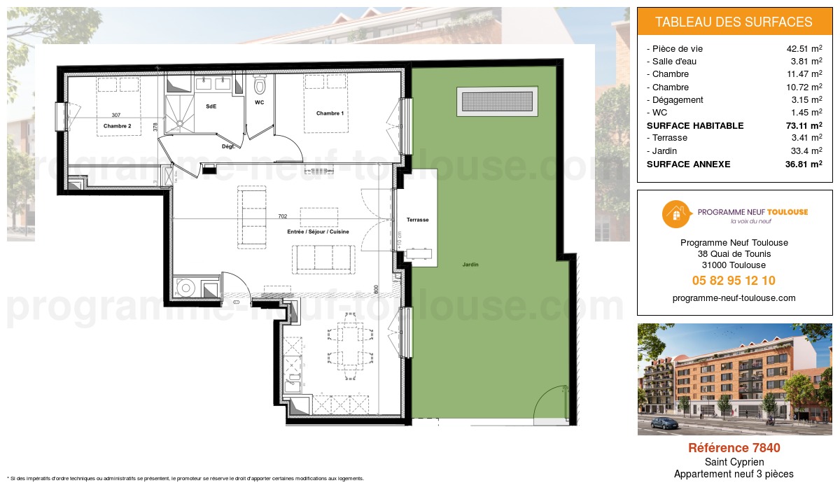 Plan pour un Appartement neuf de  73.11m² à
					Saint Cyprien