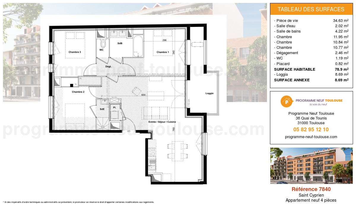 Plan pour un Appartement neuf de  78.9m² à
					Saint Cyprien