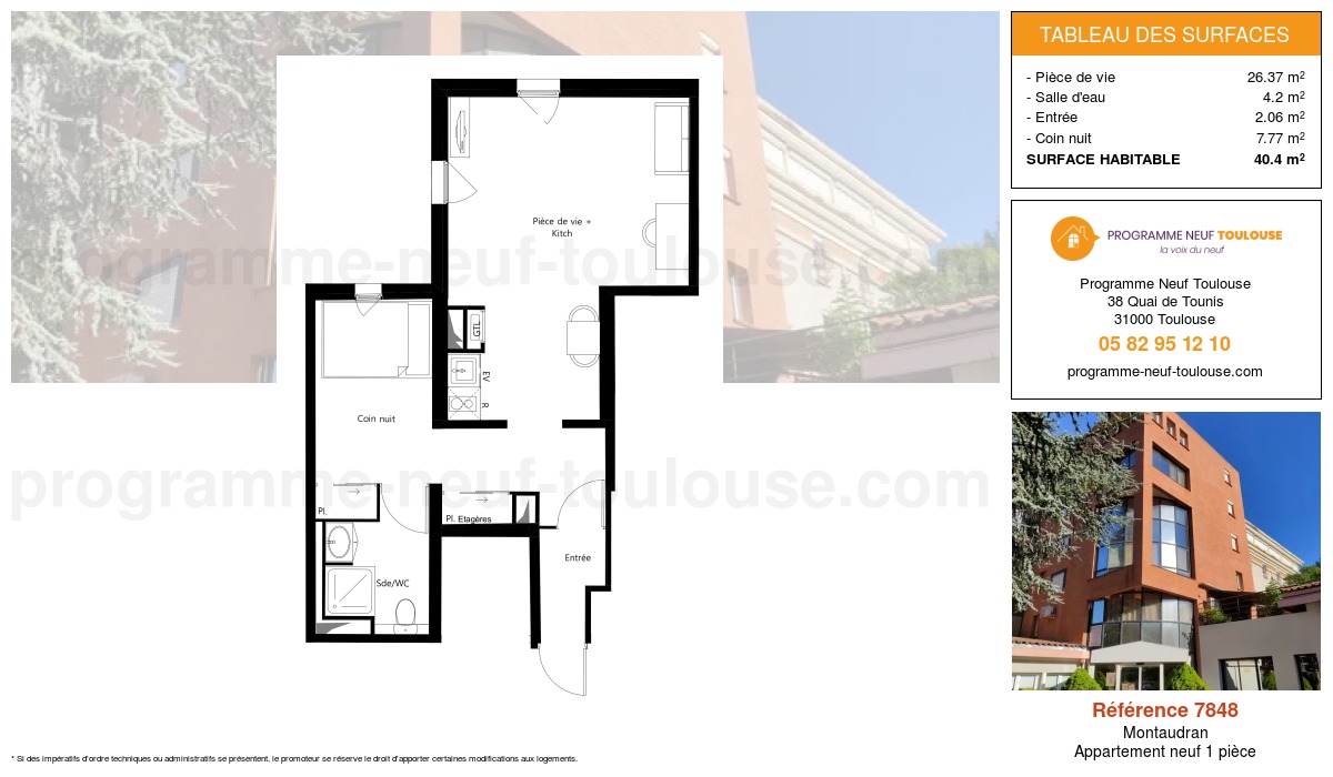 Plan pour un Appartement neuf de  40.4m² à
					Montaudran