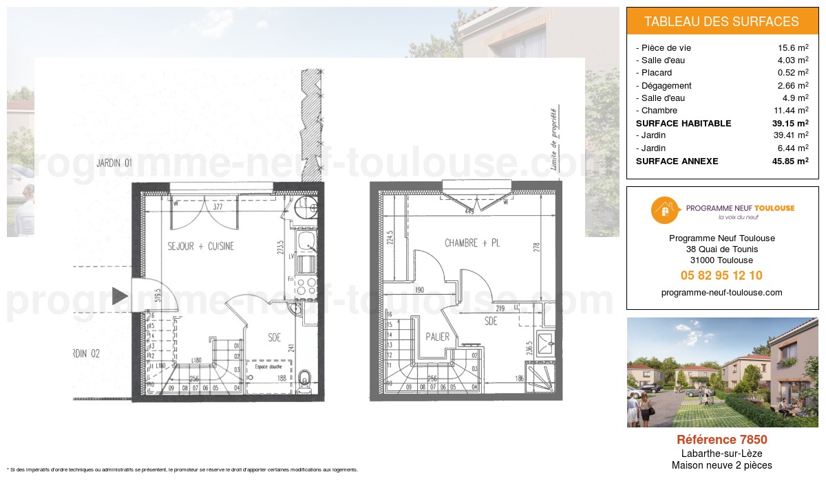 Plan pour un Maison neuve de 39.15m² à
Labarthe-sur-Lèze