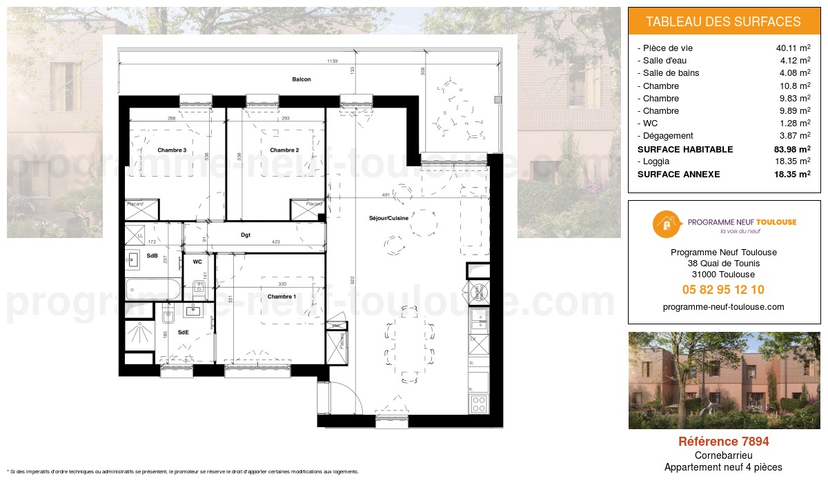 Plan pour un Appartement neuf de  83.98m² à
					Cornebarrieu