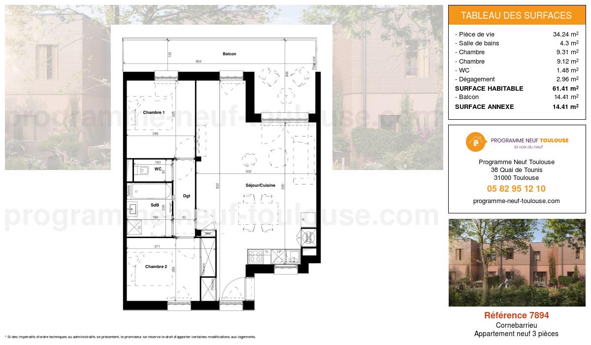 Plan pour un Appartement neuf de  61.41m² à
					Cornebarrieu