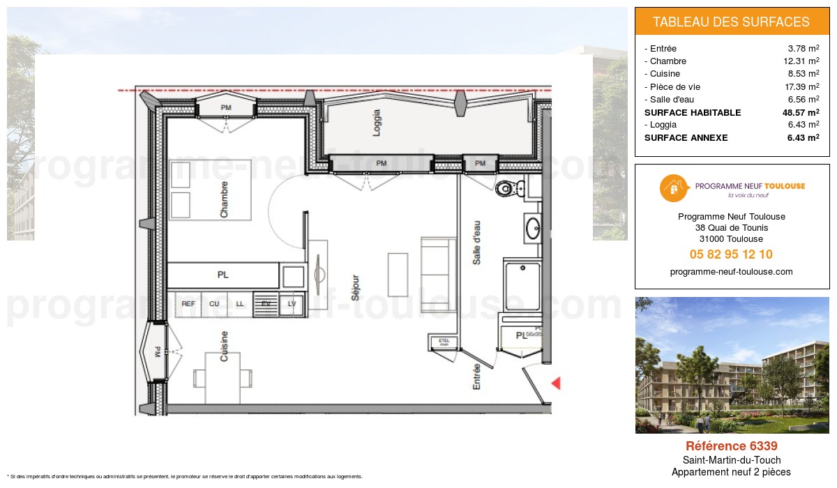 Plan pour un Appartement neuf de  48.6m² à
					Saint-Martin-du-Touch