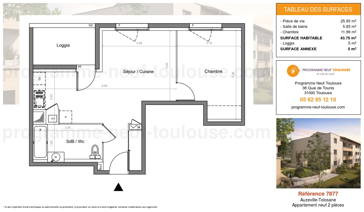 Plan pour un Appartement neuf de 43.75m² à
Auzeville-Tolosane