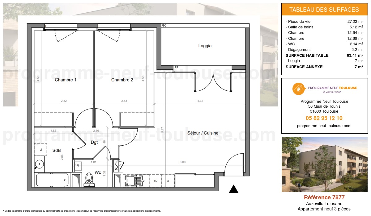 Plan pour un Appartement neuf de 63.41m² à
Auzeville-Tolosane