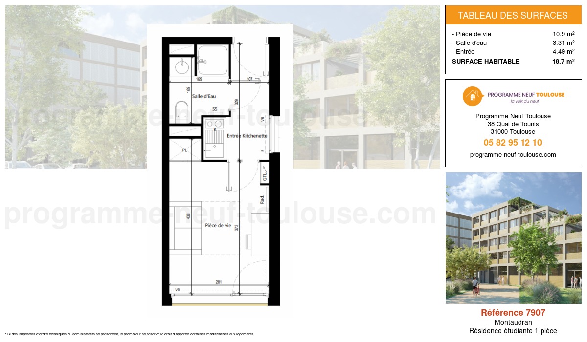 Plan pour un Résidence étudiante de  18.69m² à
					Montaudran