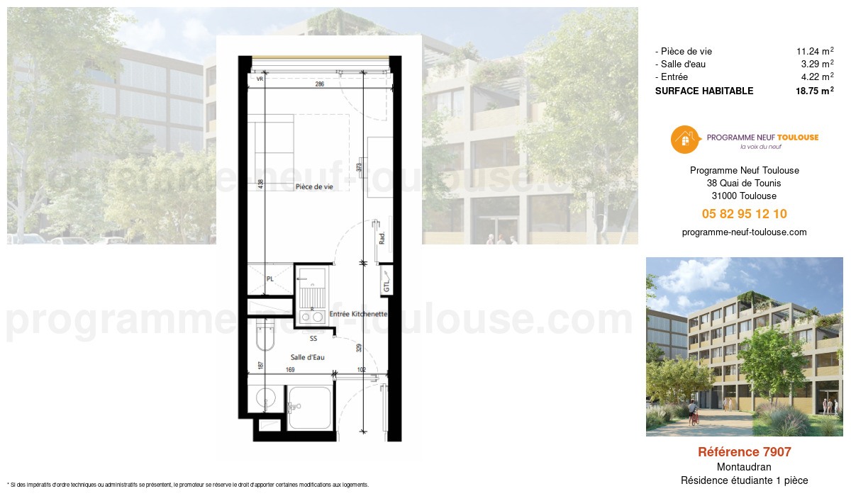 Plan pour un Résidence étudiante de  18.76m² à
					Montaudran