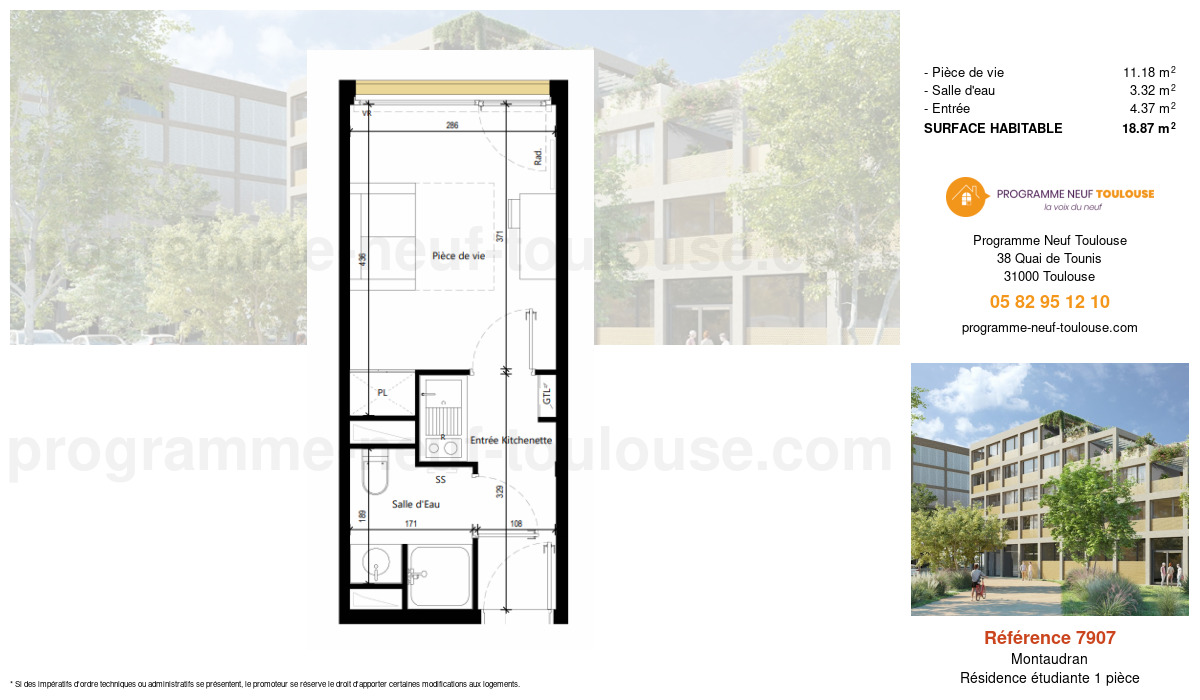 Plan pour un Résidence étudiante de  18.86m² à
					Montaudran