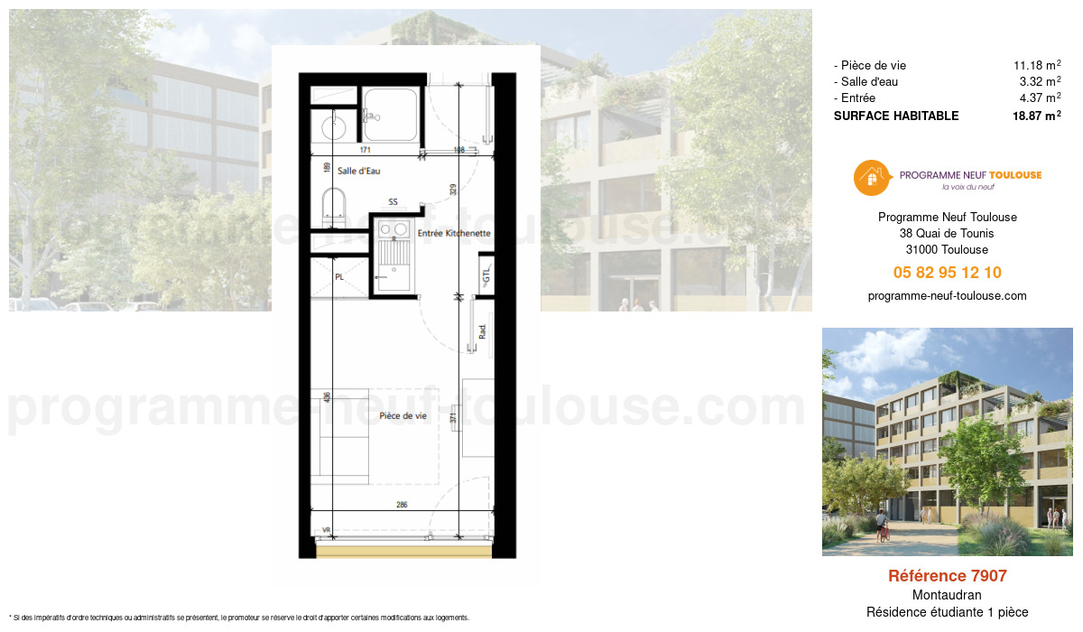 Plan pour un Résidence étudiante de  18.87m² à
					Montaudran