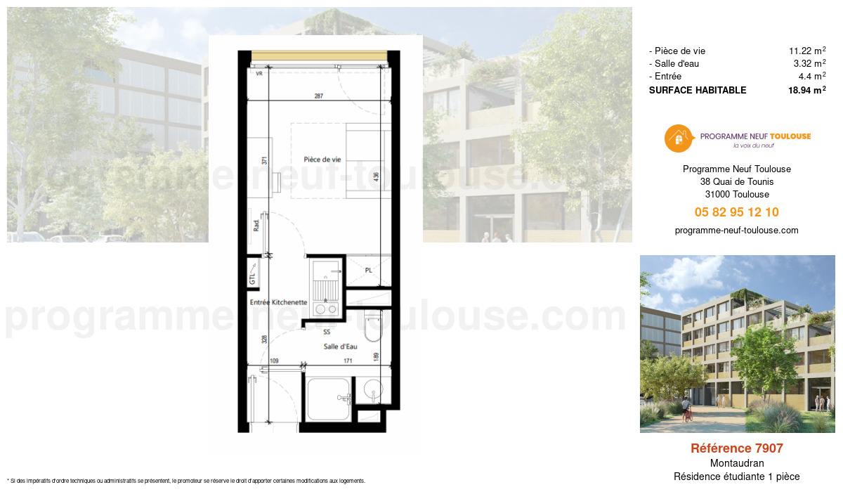 Plan pour un Résidence étudiante de  18.94m² à
					Montaudran