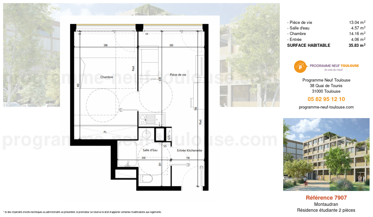 Plan pour un Résidence étudiante de  35.83m² à
					Montaudran