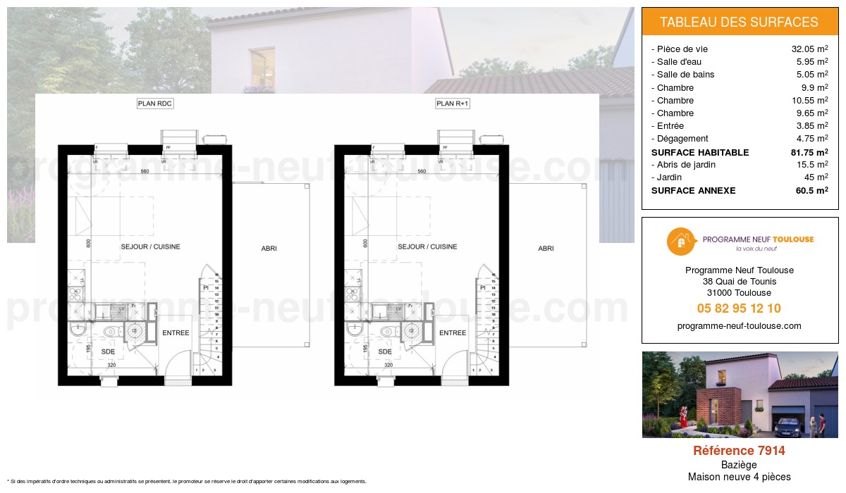 Plan pour un Maison neuve de 81.75m² à
Baziège