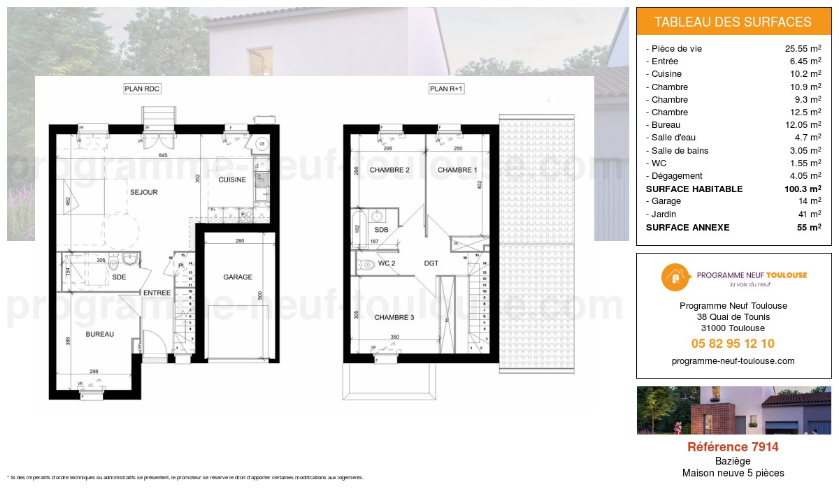 Plan pour un Maison neuve de 100.3m² à
Baziège